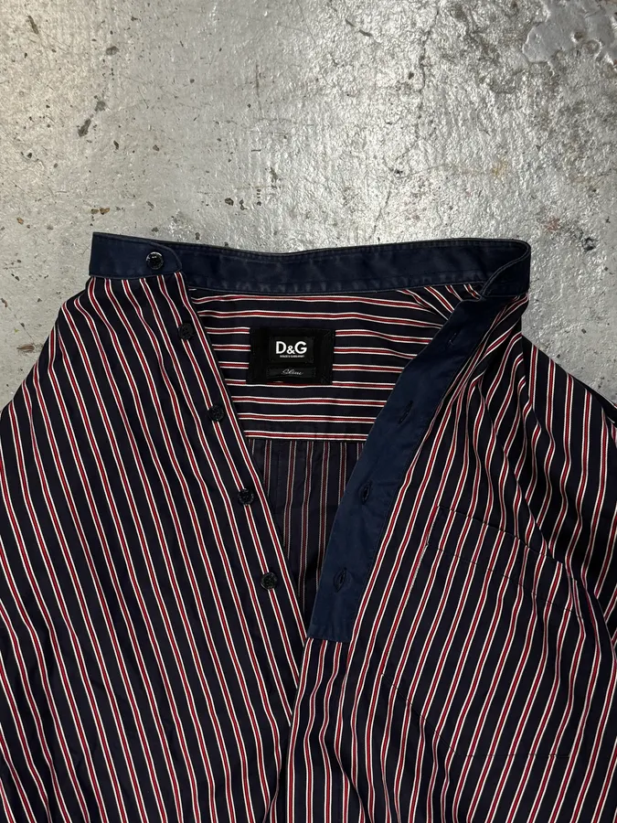 SS2009 Dolce & Gabbana Navy Half Breasted Striped Henley Shirt - Image 8