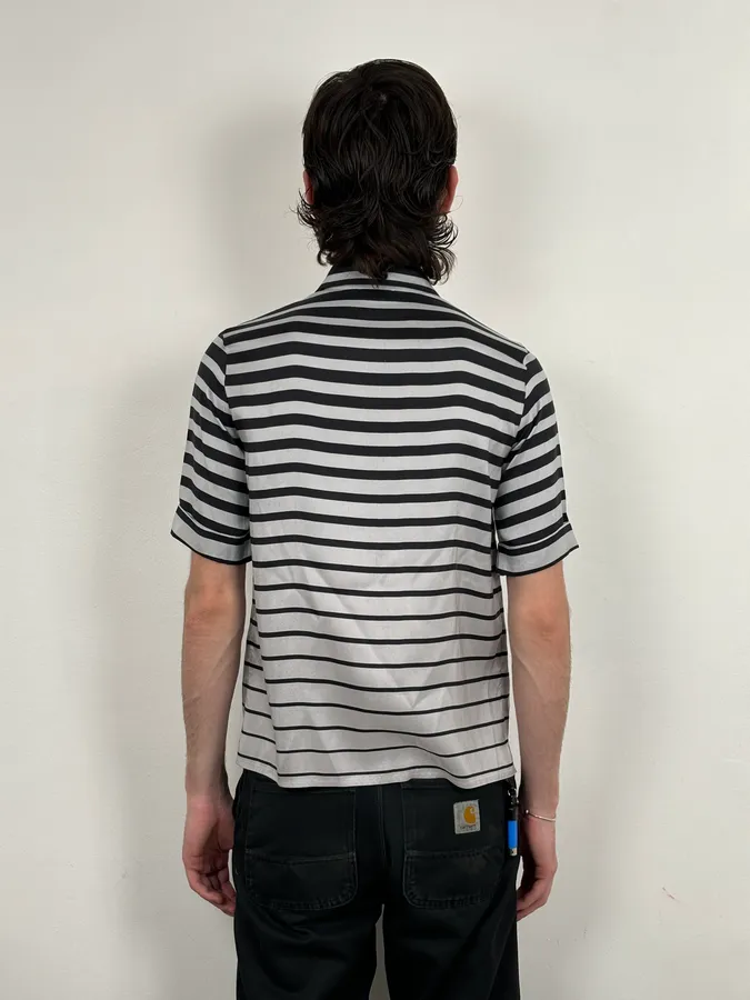 SS2009 Dries van Noten Grey Black Silk Striped Blouse Shirt - Image 5