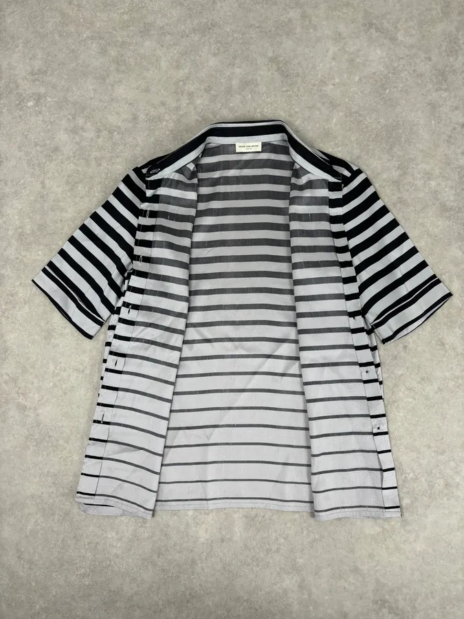 SS2009 Dries van Noten Grey Black Silk Striped Blouse Shirt - Image 8