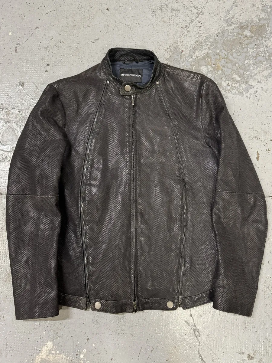SS2009 Emporio Armani Brown Snakeskin Effect Leather Multi Zips Jacket