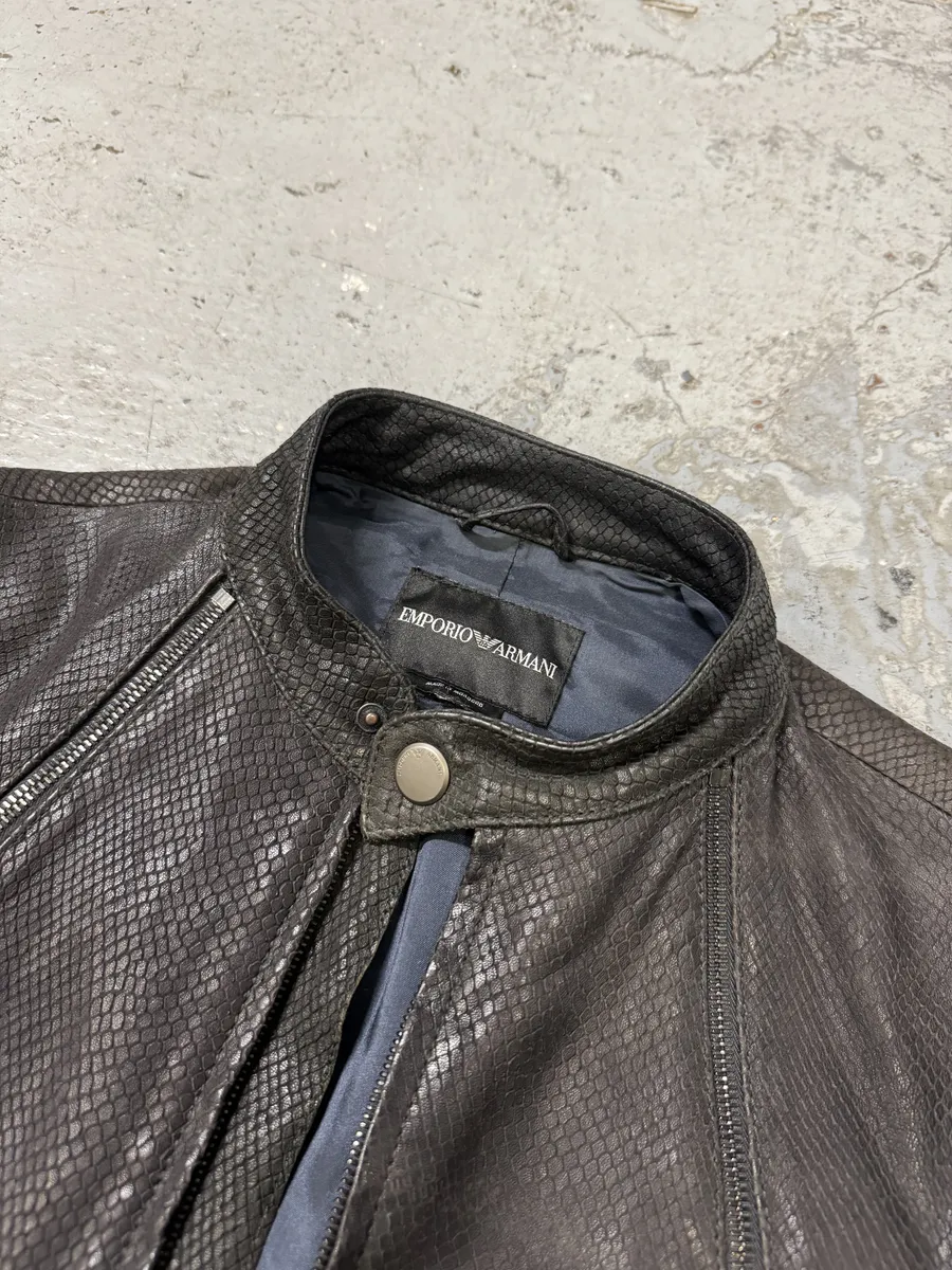 SS2009 Emporio Armani Brown Snakeskin Effect Leather Multi Zips Jacket - Image 11