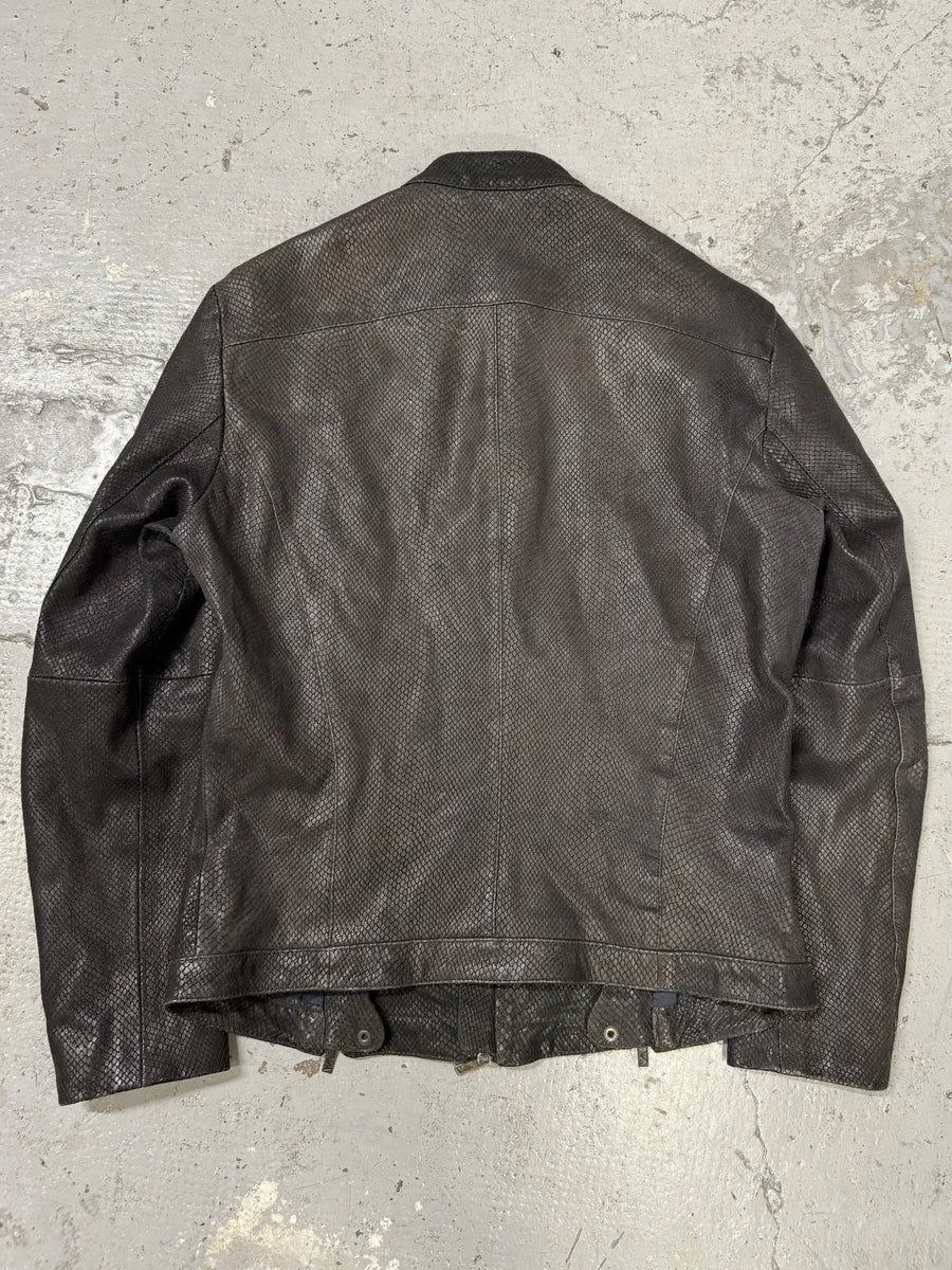SS2009 Emporio Armani Brown Snakeskin Effect Leather Multi Zips Jacket - Image 3