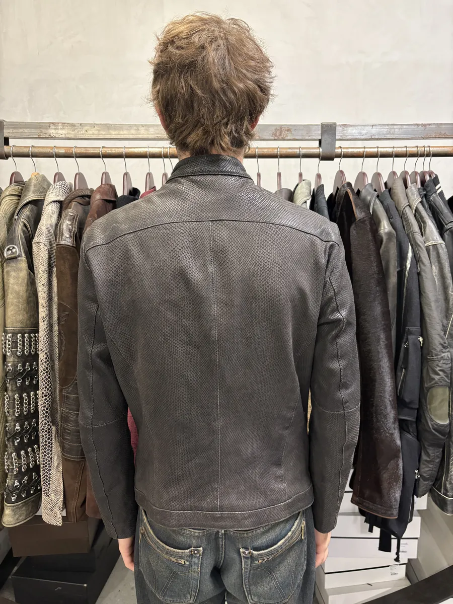 SS2009 Emporio Armani Brown Snakeskin Effect Leather Multi Zips Jacket - Image 5