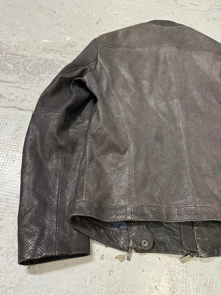 SS2009 Emporio Armani Brown Snakeskin Effect Leather Multi Zips Jacket - Image 6