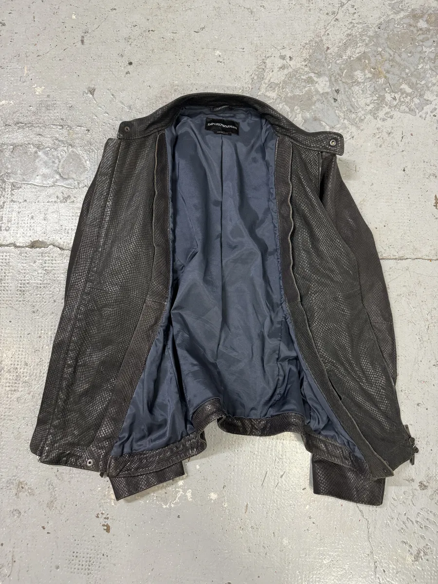 SS2009 Emporio Armani Brown Snakeskin Effect Leather Multi Zips Jacket - Image 8