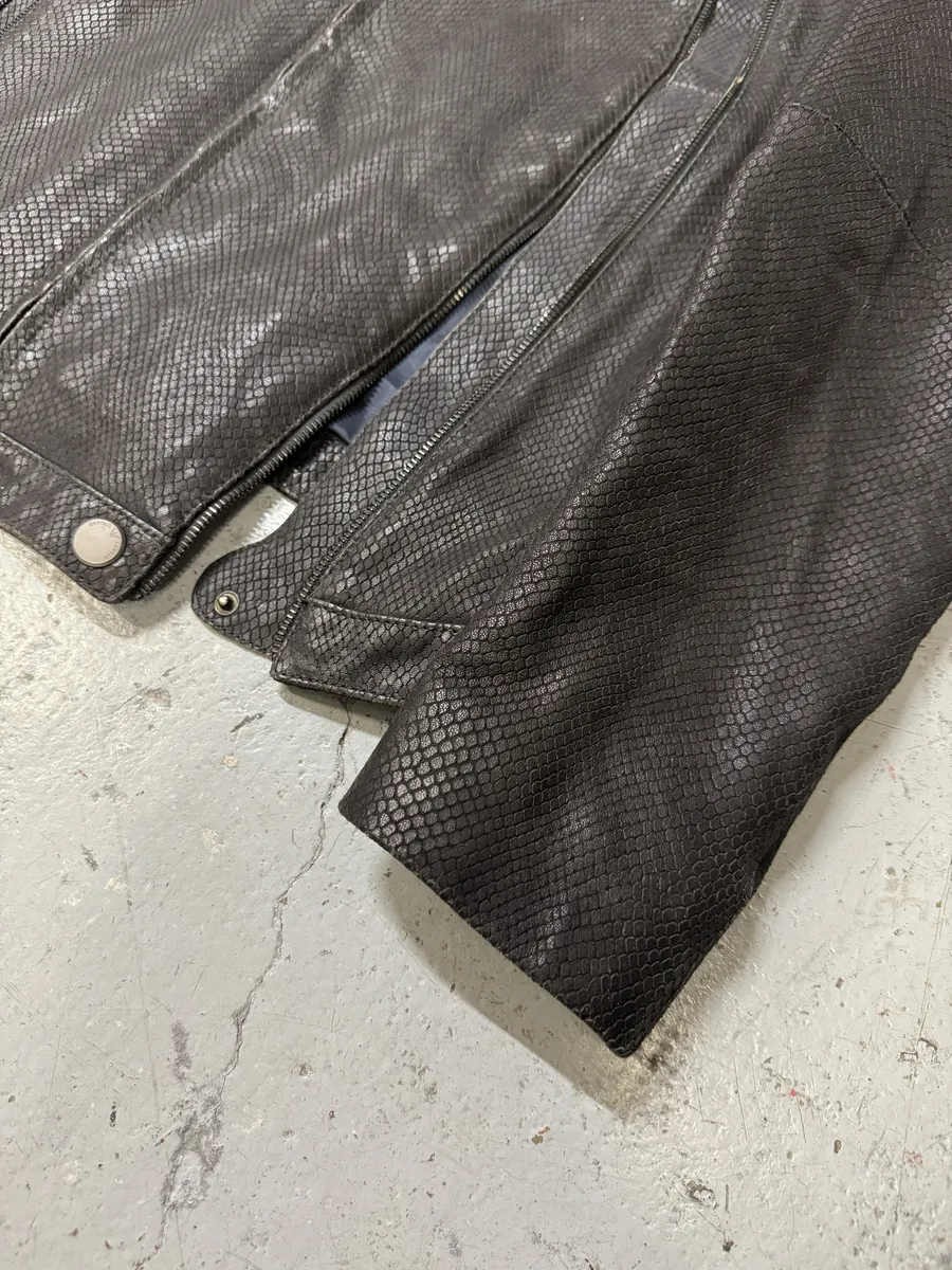 SS2009 Emporio Armani Brown Snakeskin Effect Leather Multi Zips Jacket - Image 9