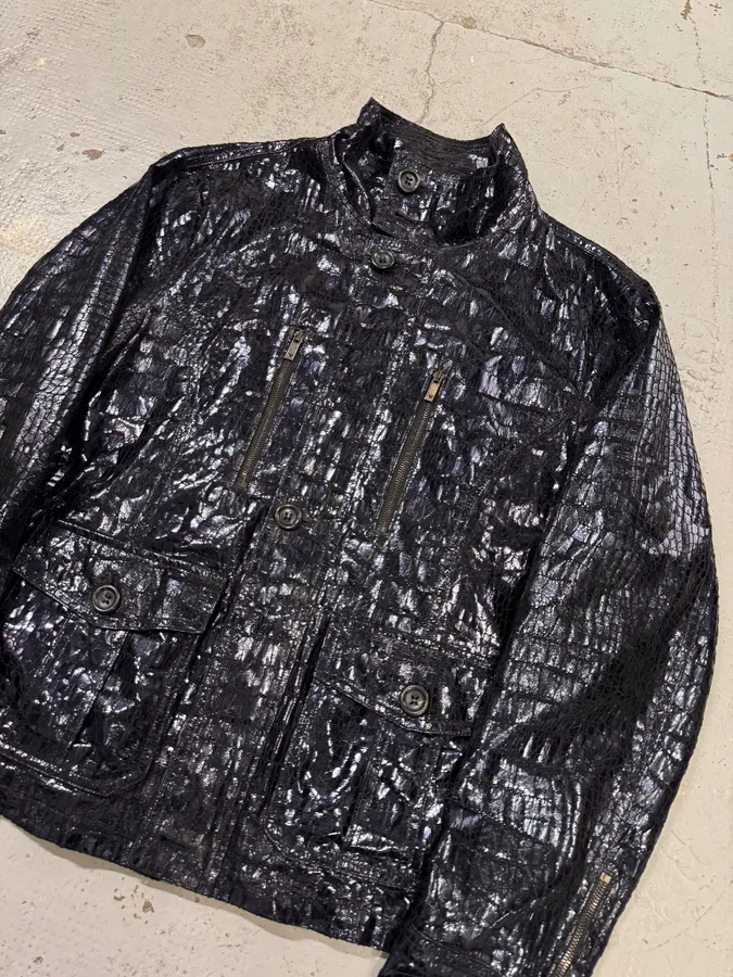 SS2009 Emporio Armani Navy Shiny Crocodile Effet Jacket - Image 7