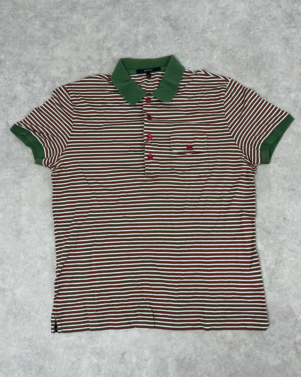 SS2009 Gucci Green & Red Striped Polo