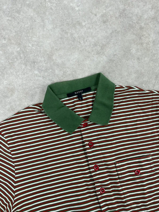 SS2009 Gucci Green & Red Striped Polo - Image 4