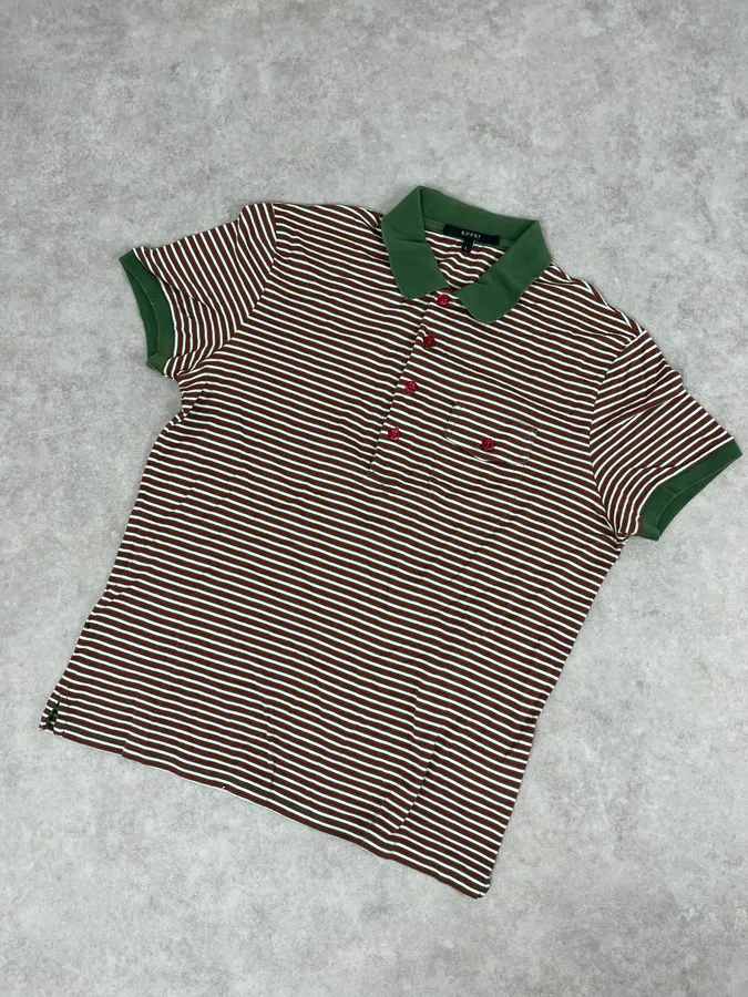 SS2009 Gucci Green & Red Striped Polo - Image 5