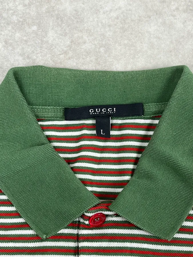 SS2009 Gucci Green & Red Striped Polo - Image 9