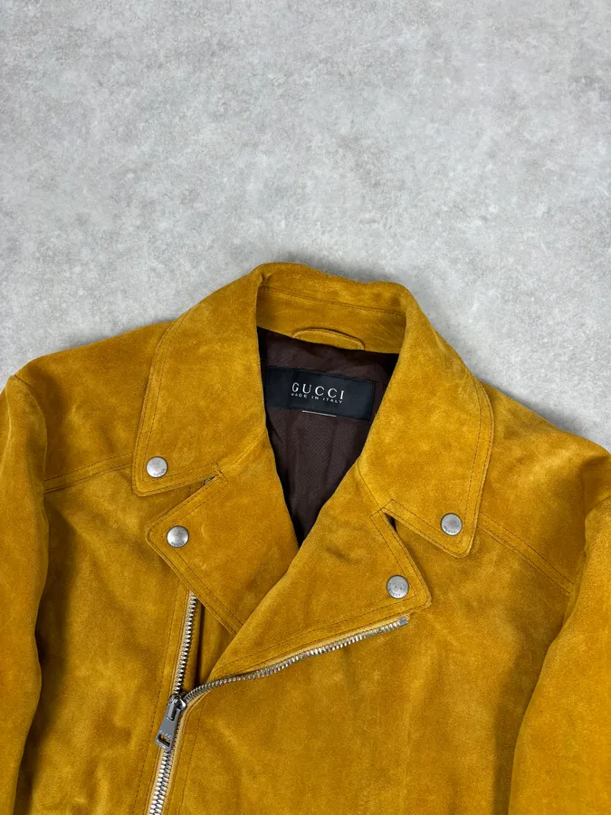 SS2009 Gucci Mustard Yellow Suede Leather Perfecto Jacket - Image 4