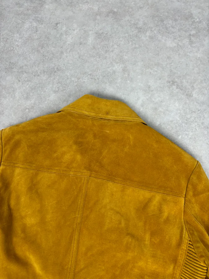 SS2009 Gucci Mustard Yellow Suede Leather Perfecto Jacket - Image 5
