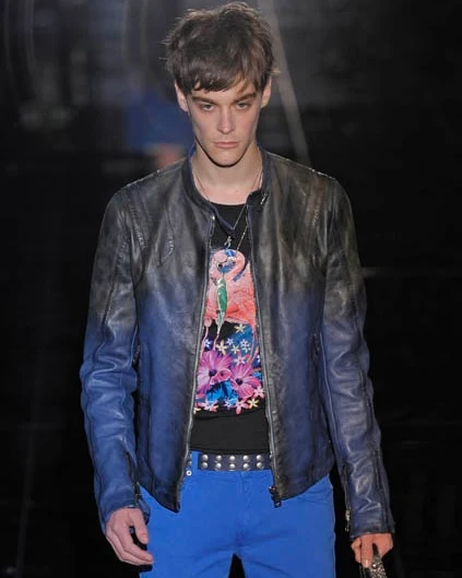 SS2009 Gucci Navy Gradient Biker Leather Jacket (S) - Image 2