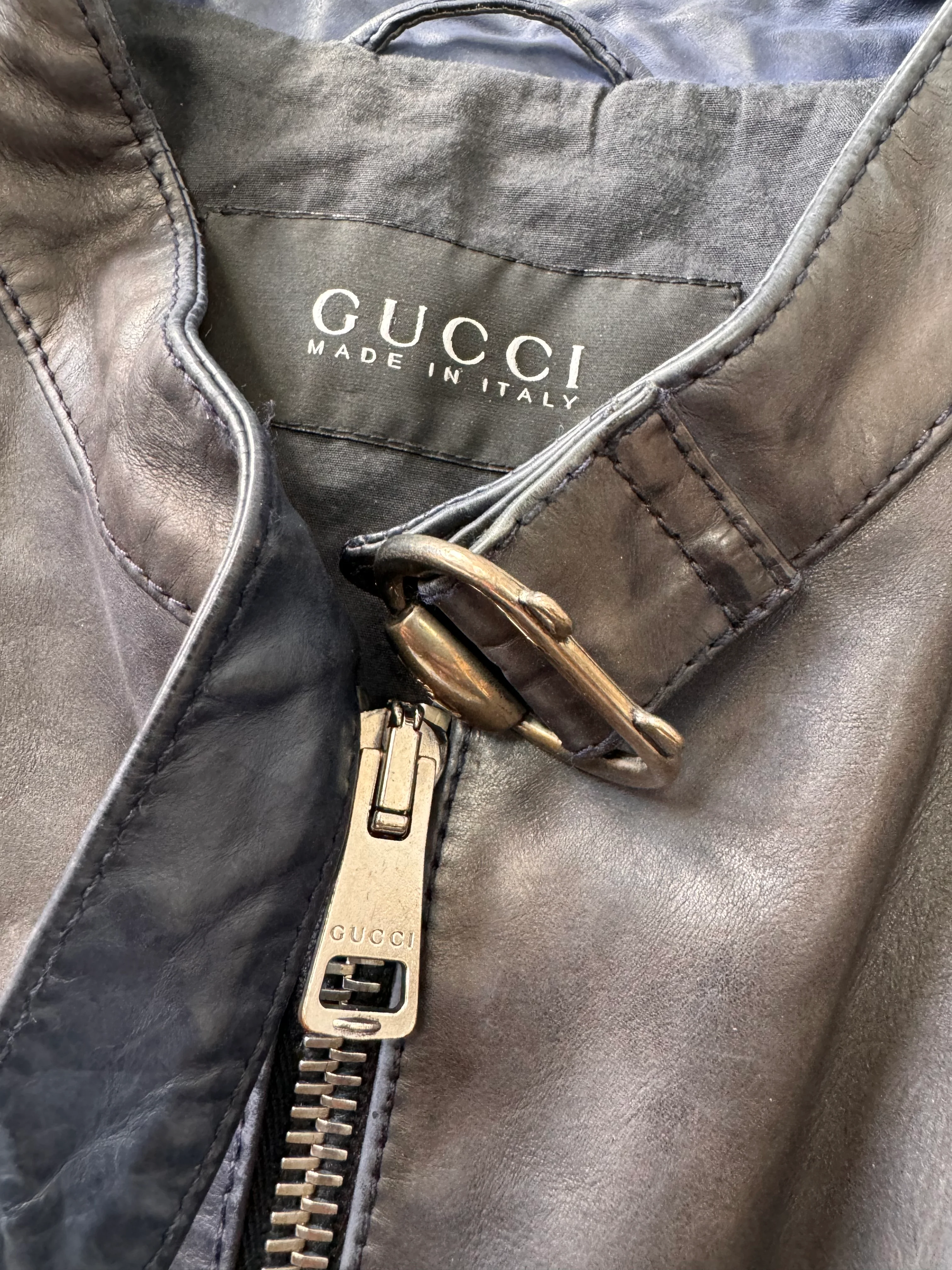 SS2009 Gucci Navy Gradient Biker Leather Jacket (S) - Image 6