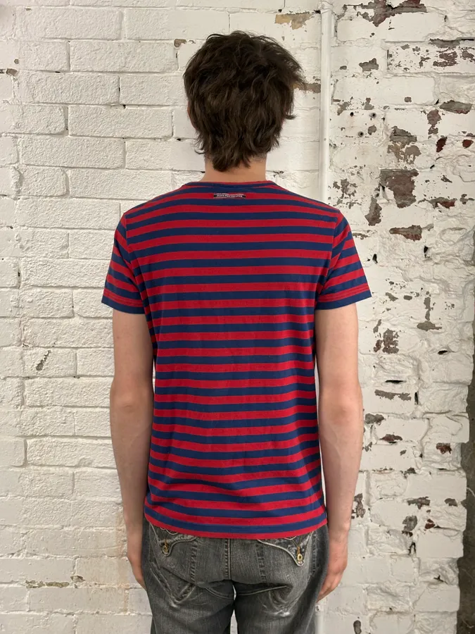 SS2009 Jean Paul Gaultier Red & Navy Striped Double Keys T-Shirt - Image 3