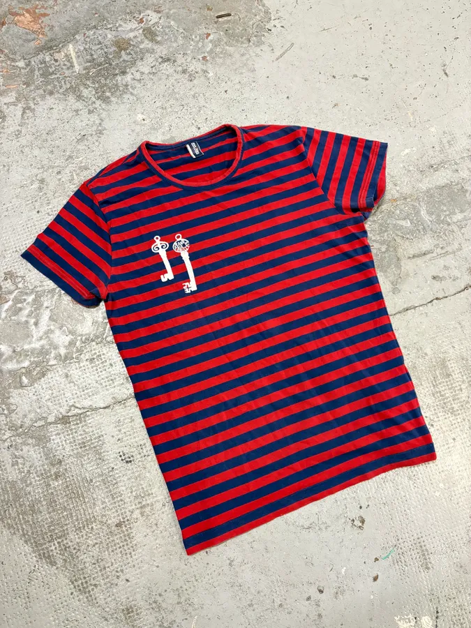 SS2009 Jean Paul Gaultier Red & Navy Striped Double Keys T-Shirt - Image 4