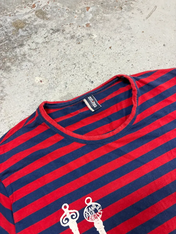 SS2009 Jean Paul Gaultier Red & Navy Striped Double Keys T-Shirt - Image 5