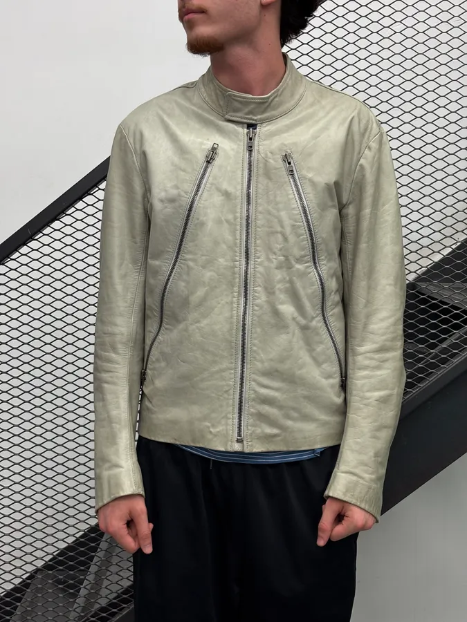SS2009 Maison Martin Margiela Cream Leather 5-Zip Leather Jacket - Image 2