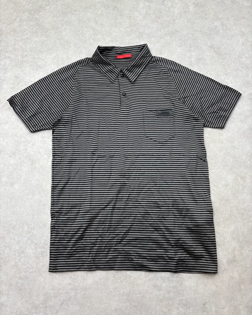 SS2009 Prada Black Black & Grey Striped Polo