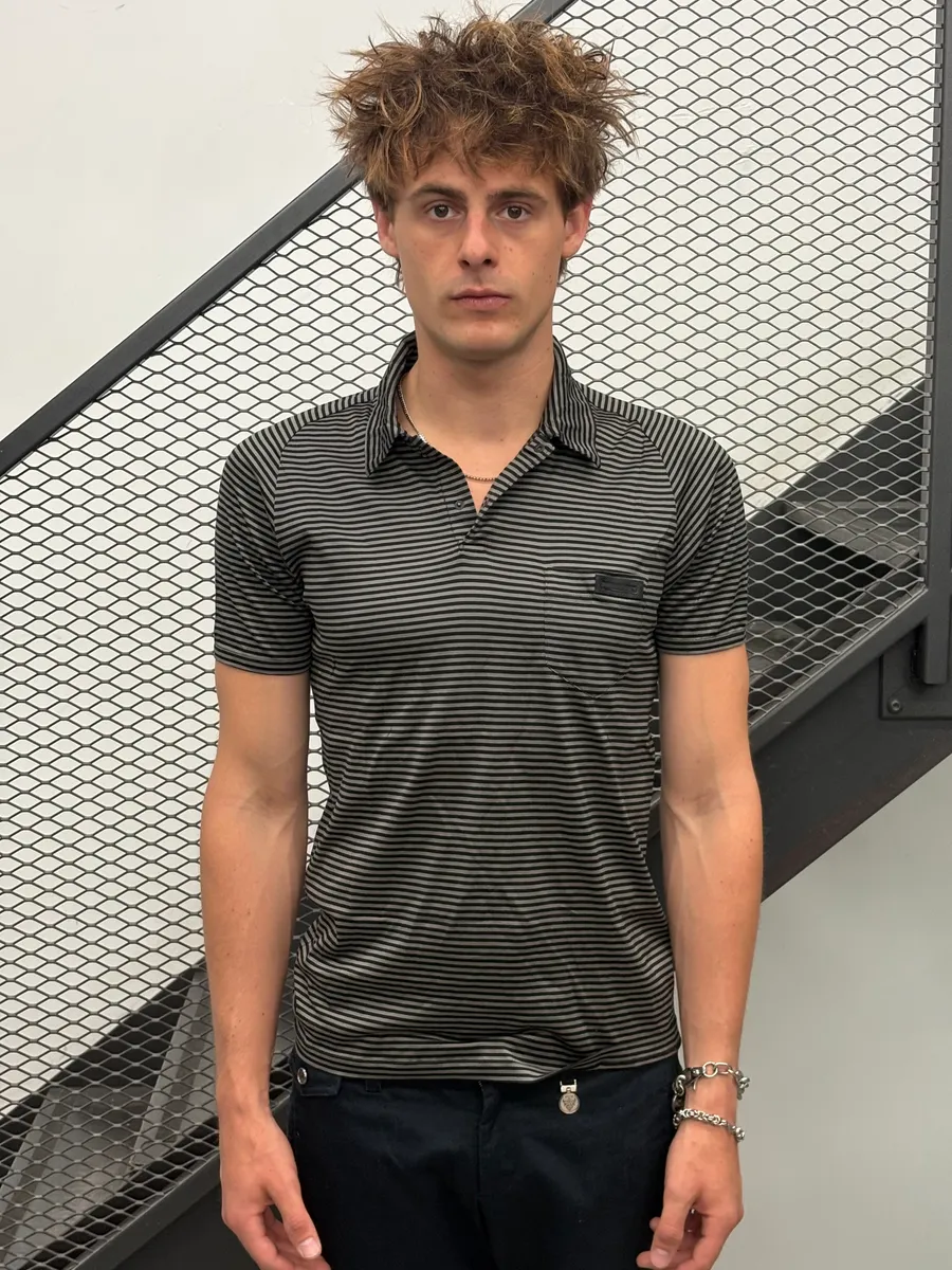 SS2009 Prada Black Black & Grey Striped Polo - Image 2