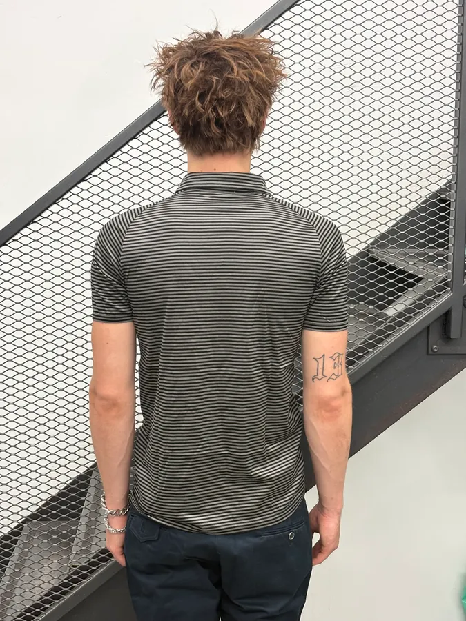 SS2009 Prada Black Black & Grey Striped Polo - Image 3