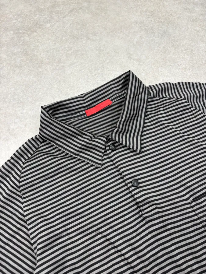 SS2009 Prada Black Black & Grey Striped Polo - Image 5