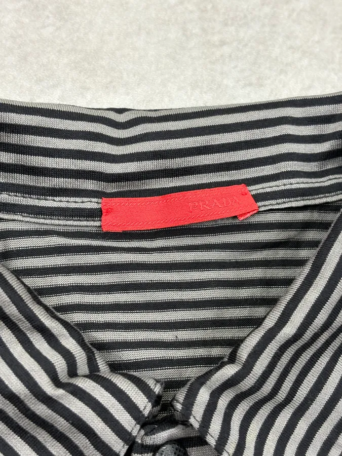 SS2009 Prada Black Black & Grey Striped Polo - Image 8
