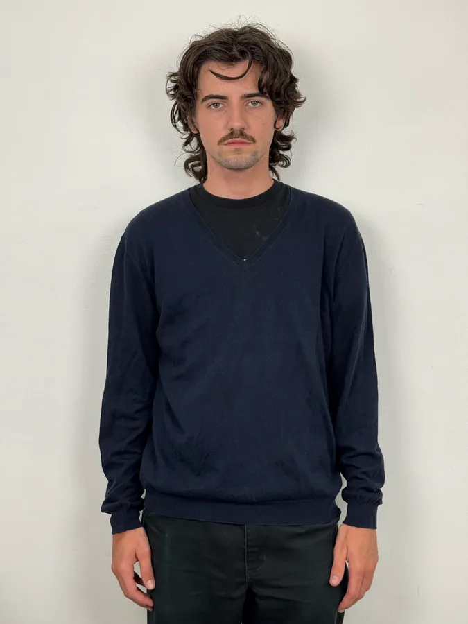 SS2009 Prada Navy Minimalist V-Neck Sweater - Image 2