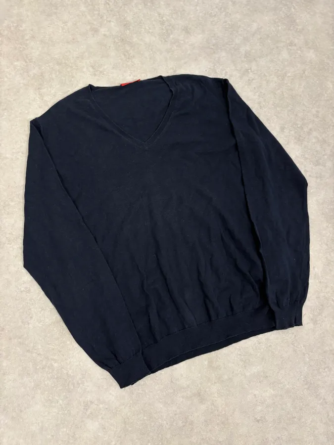SS2009 Prada Navy Minimalist V-Neck Sweater - Image 4