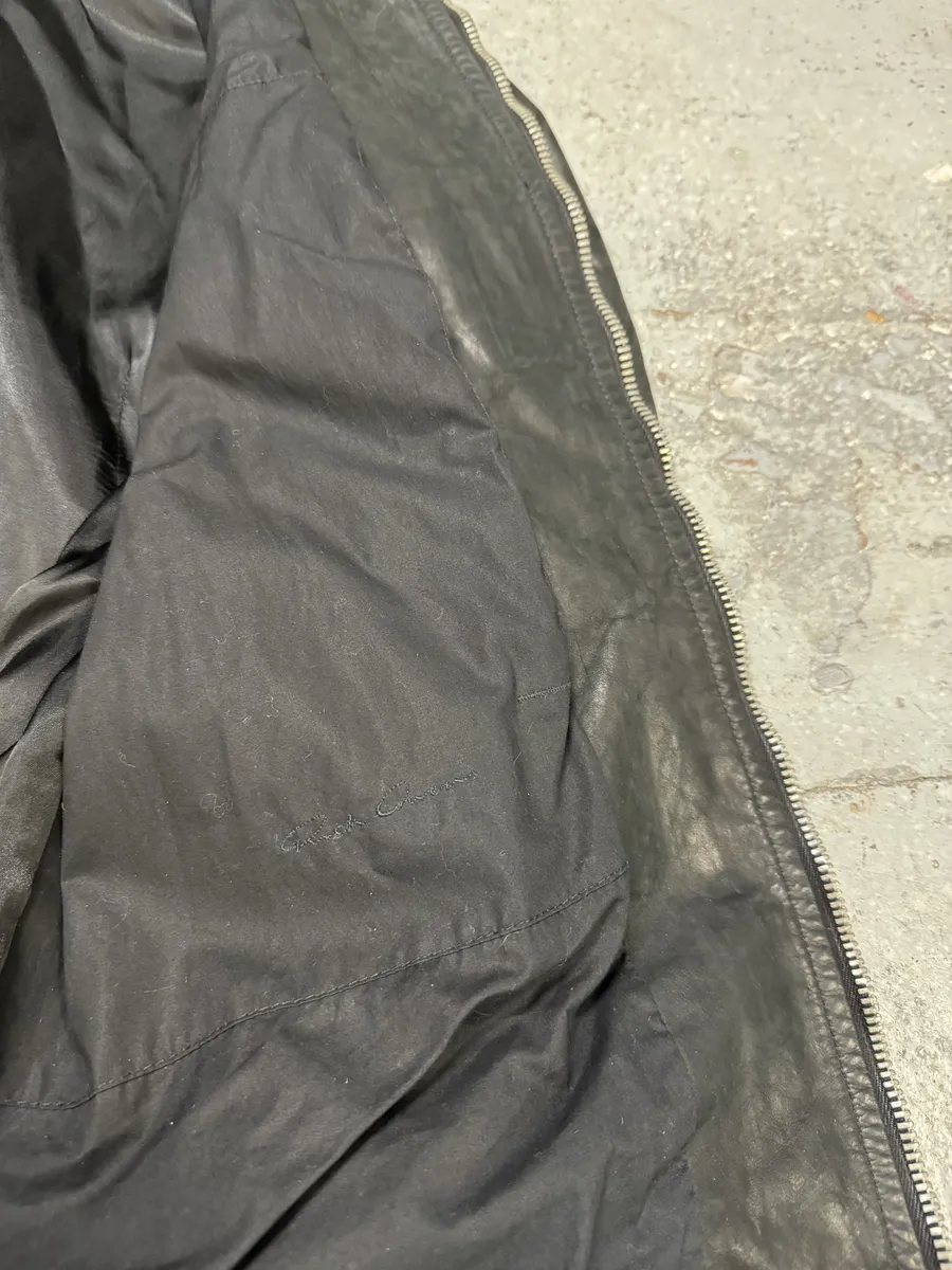 SS2009 Rick Owens Intarsia High Neck Black Leather Jacket - Image 9