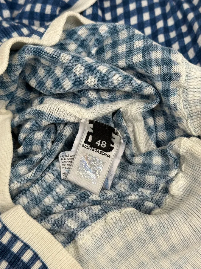 SS2010 Dolce & Gabbana Blue & White Checkered Trompe L’oeil Polo - Image 10