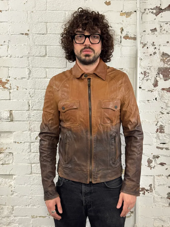 SS2010 Dolce & Gabbana Brown Gradient Leather Jacket - Image 3