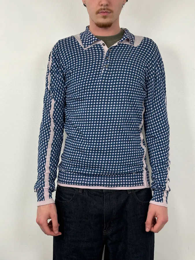 SS2010 Dolce & Gabbana Navy Gingham Polo Sweater - Image 2