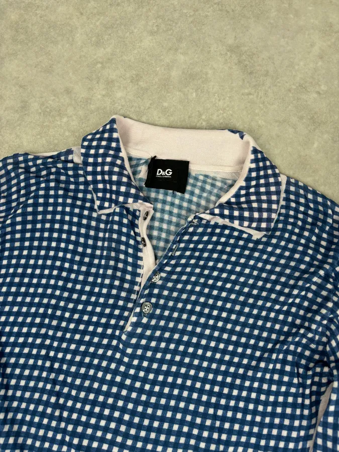 SS2010 Dolce & Gabbana Navy Gingham Polo Sweater - Image 4