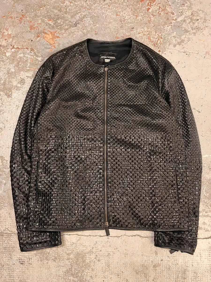 SS2010 Emporio Armani Woven Gradient Black Leather Jacket