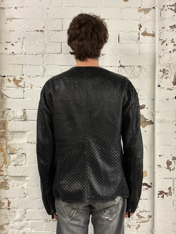SS2010 Emporio Armani Woven Gradient Black Leather Jacket - Image 3