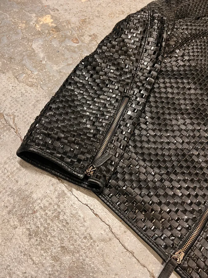 SS2010 Emporio Armani Woven Gradient Black Leather Jacket - Image 6