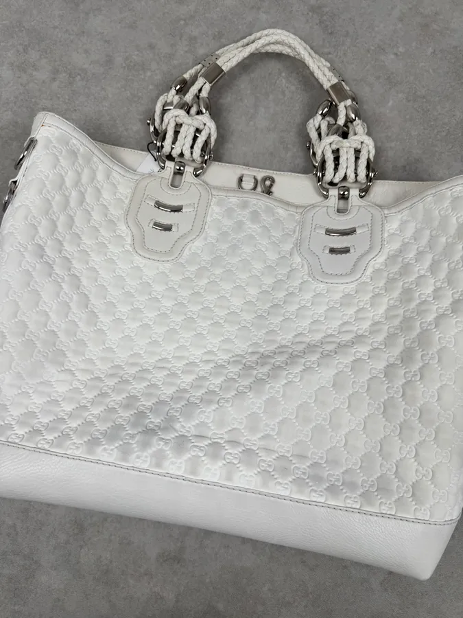 SS2010 Gucci Runway Techno Horsebit White Monogram Leather Large Bag by Frida Giannini - Image 10