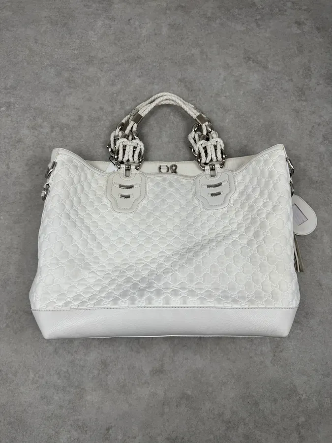 SS2010 Gucci Runway Techno Horsebit White Monogram Leather Large Bag by Frida Giannini - Image 12