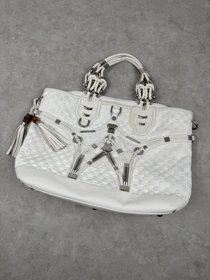 SS2010 Gucci Runway Techno Horsebit White Monogram Leather Large Bag by Frida Giannini - Image 5