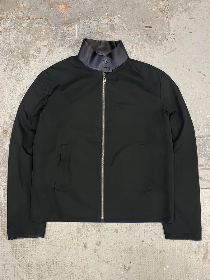 SS2011 Balenciaga Black & Blue Reversible Leather Collar Minimalist Jacket
