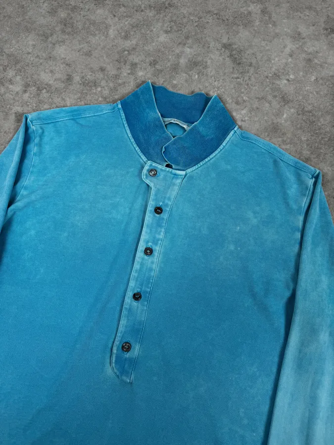 SS2011 Balmain Blue Bleached Longsleeve Polo By Christophe Decarnin - Image 6