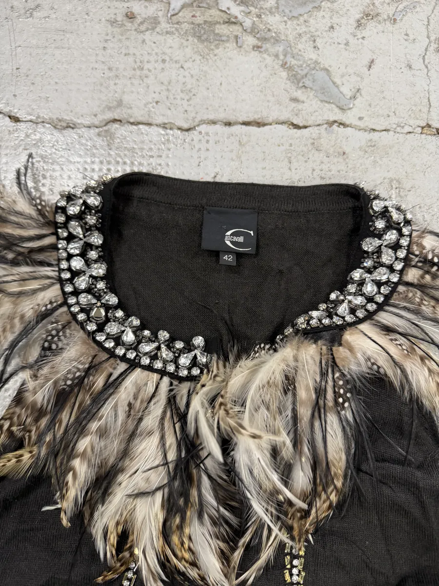 SS2011 Cavalli Black Faux Feather Tank Top - Image 5