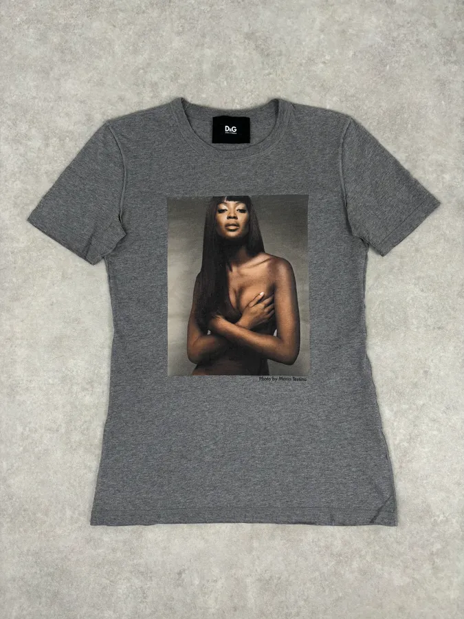 SS2011 Dolce & Gabbana Grey Naomi Campbell Photo T-Shirt