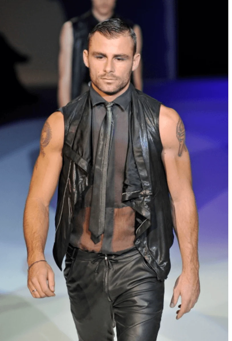 SS2011 Emporio Armani Asymmetrical Black Goat Leather Vest - Image 2