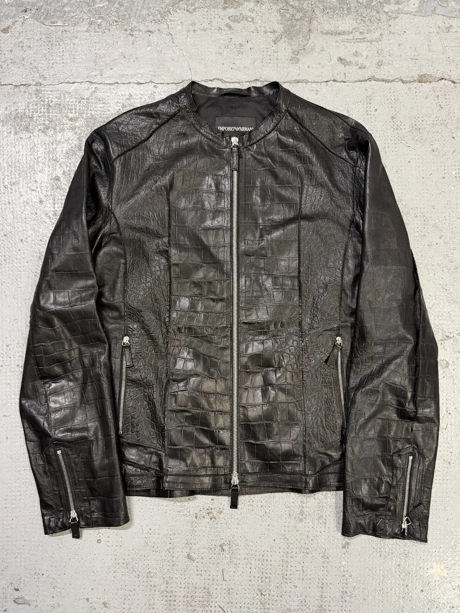 SS2011 Emporio Armani Black Crocodile-Embossed Leather Jacket