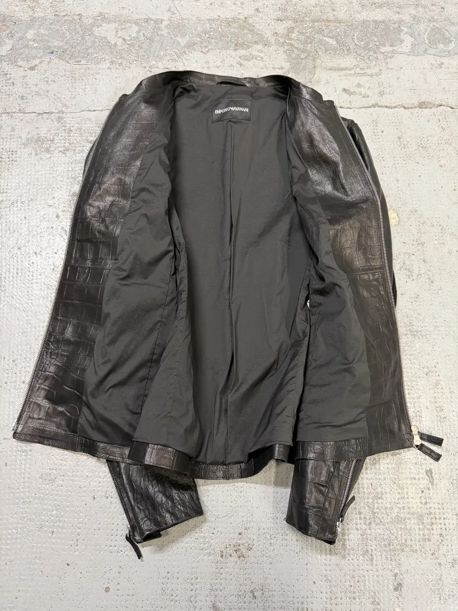 SS2011 Emporio Armani Black Crocodile-Embossed Leather Jacket - Image 11