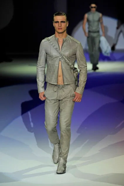 SS2011 Emporio Armani Black Crocodile-Embossed Leather Jacket - Image 2