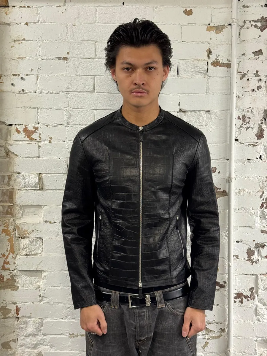 SS2011 Emporio Armani Black Crocodile-Embossed Leather Jacket - Image 3